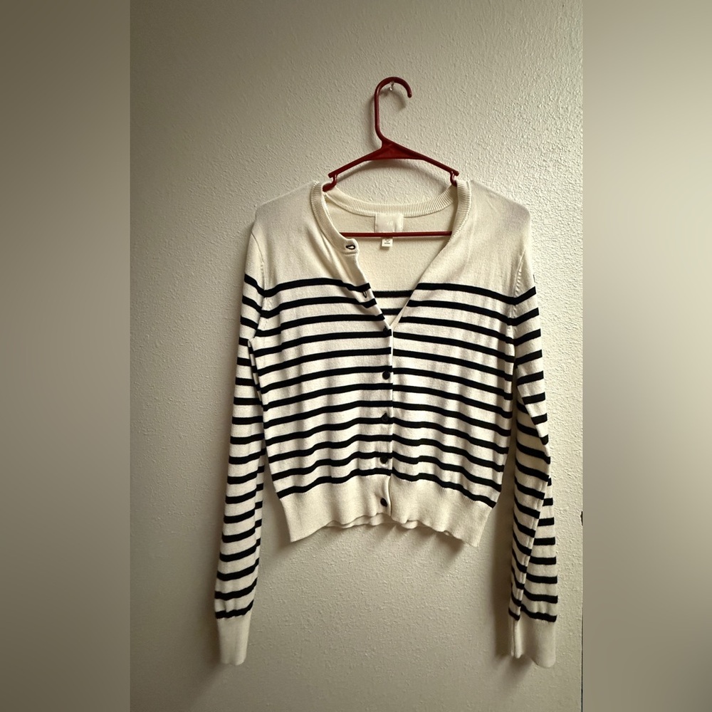 H&M Black and white Striped Cardigan